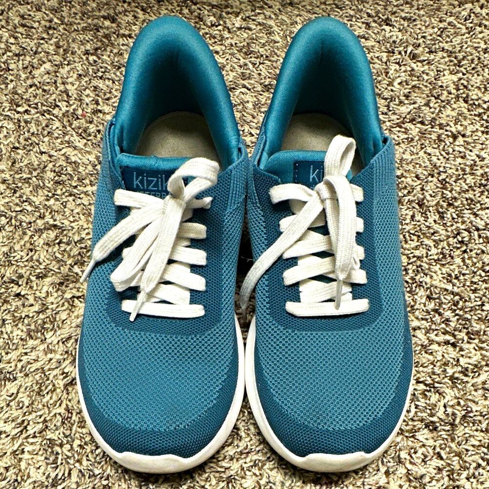 Kizik women’s Blue/White Mesh Low Top Lace-Up Sneakers slip on dottera shoes